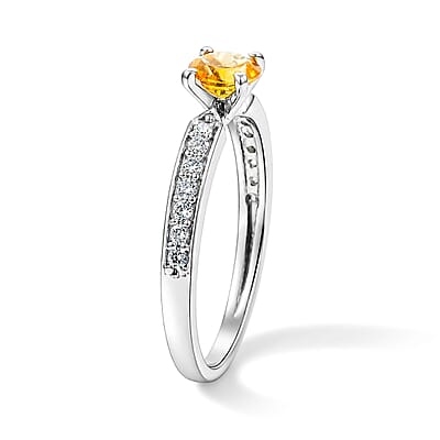 Brazilian Citrine and Simulated Diamond 0.46 ctw Ring in Sterling Silver (Size 8.0)