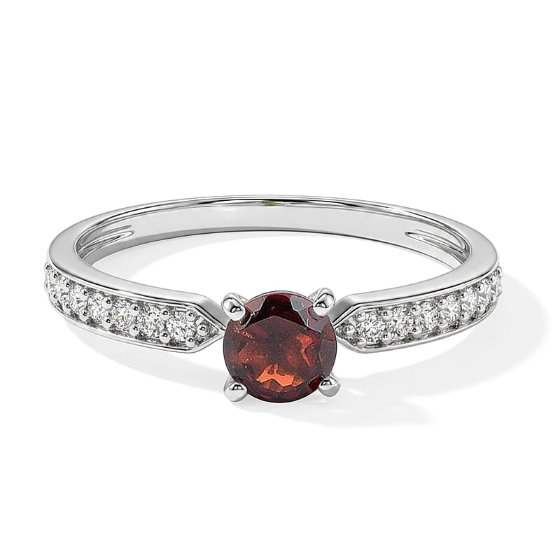 Mozambique Garnet and Simulated Diamond 0.61 ctw Ring in Sterling Silver (Size 7.0)