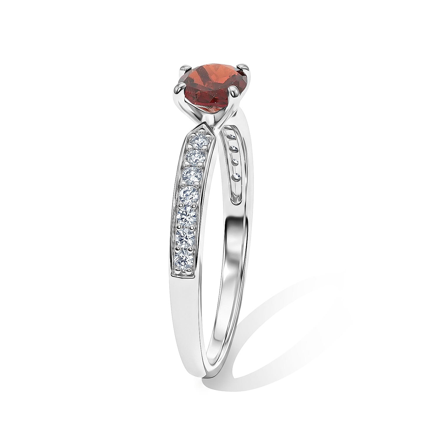 Mozambique Garnet and Simulated Diamond 0.61 ctw Ring in Sterling Silver (Size 7.0)