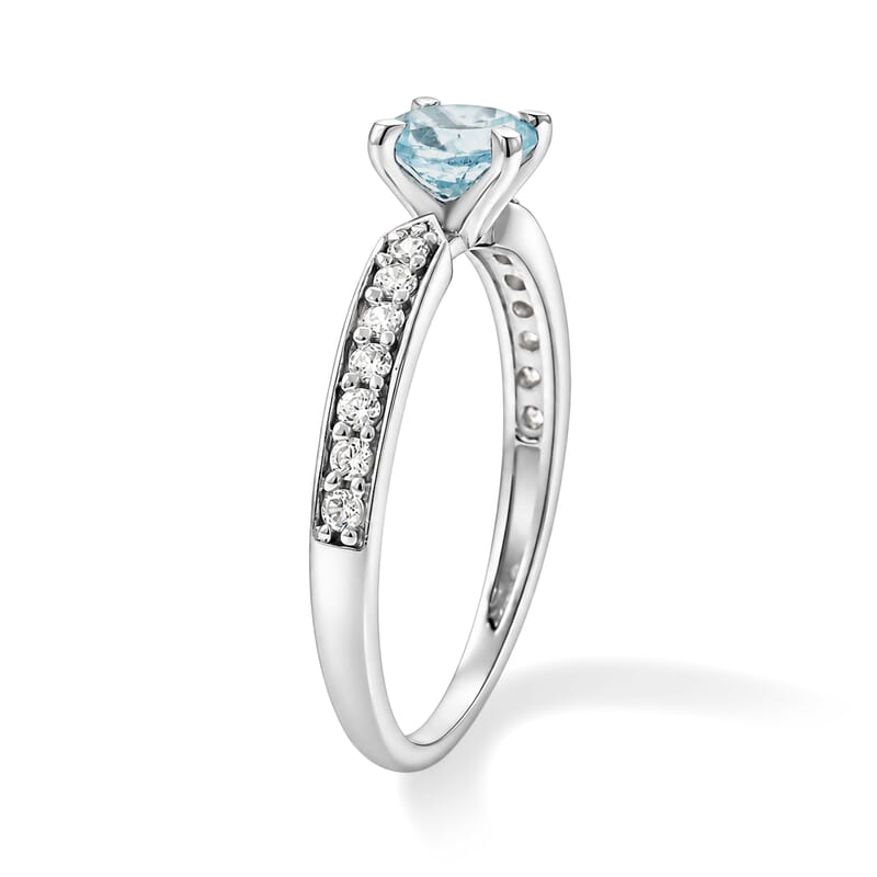 Aquamarine and Simulated Diamond 0.47 ctw Ring in Sterling Silver (Size 6.0)