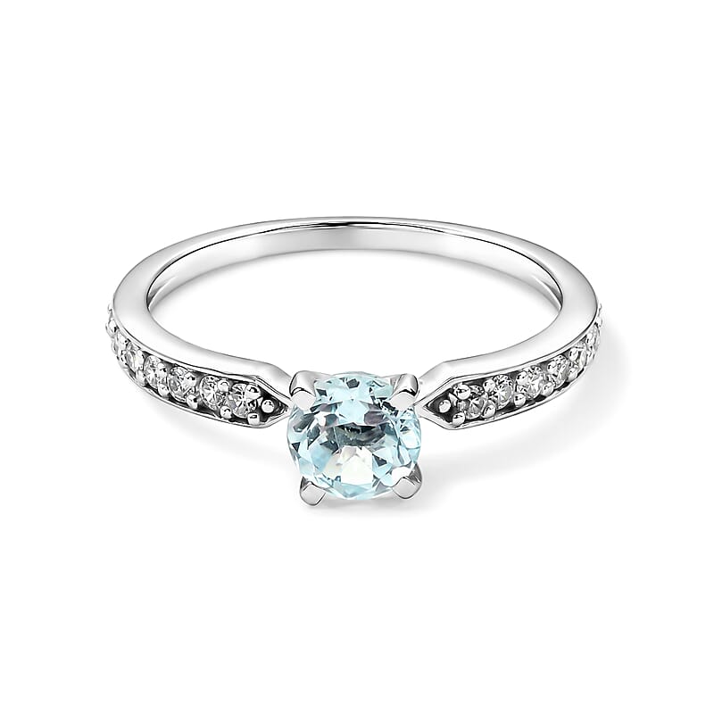Aquamarine and Simulated Diamond 0.47 ctw Ring in Sterling Silver (Size 9.0)