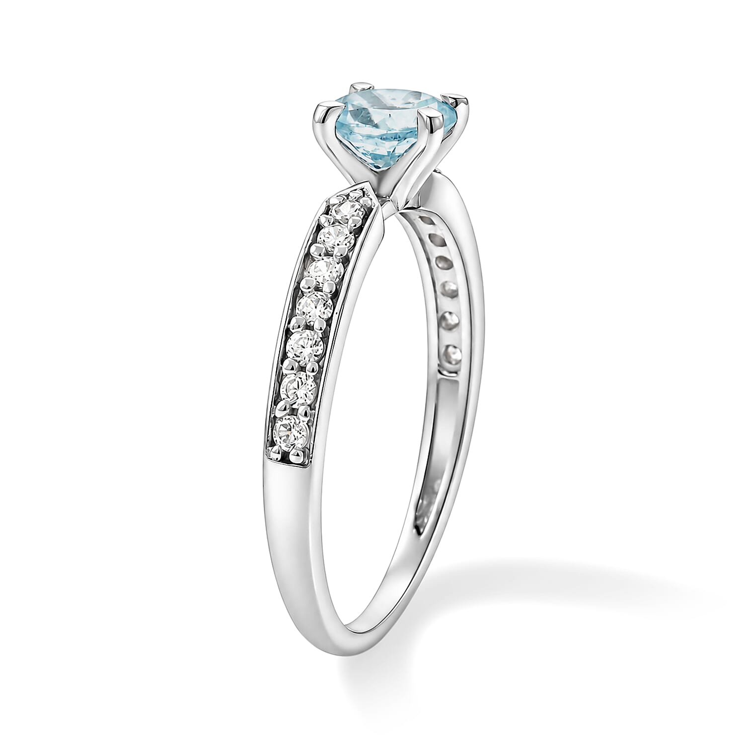 Aquamarine and Simulated Diamond 0.47 ctw Ring in Sterling Silver (Size 9.0)