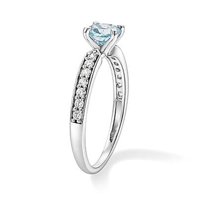 Aquamarine and Simulated Diamond 0.47 ctw Ring in Sterling Silver (Size 9.0)