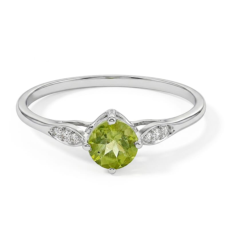 Hebei Peridot and Simulated Diamond 0.65 ctw Ring in Sterling Silver (Size 7.0)