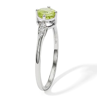 Hebei Peridot and Simulated Diamond 0.65 ctw Ring in Sterling Silver (Size 7.0)