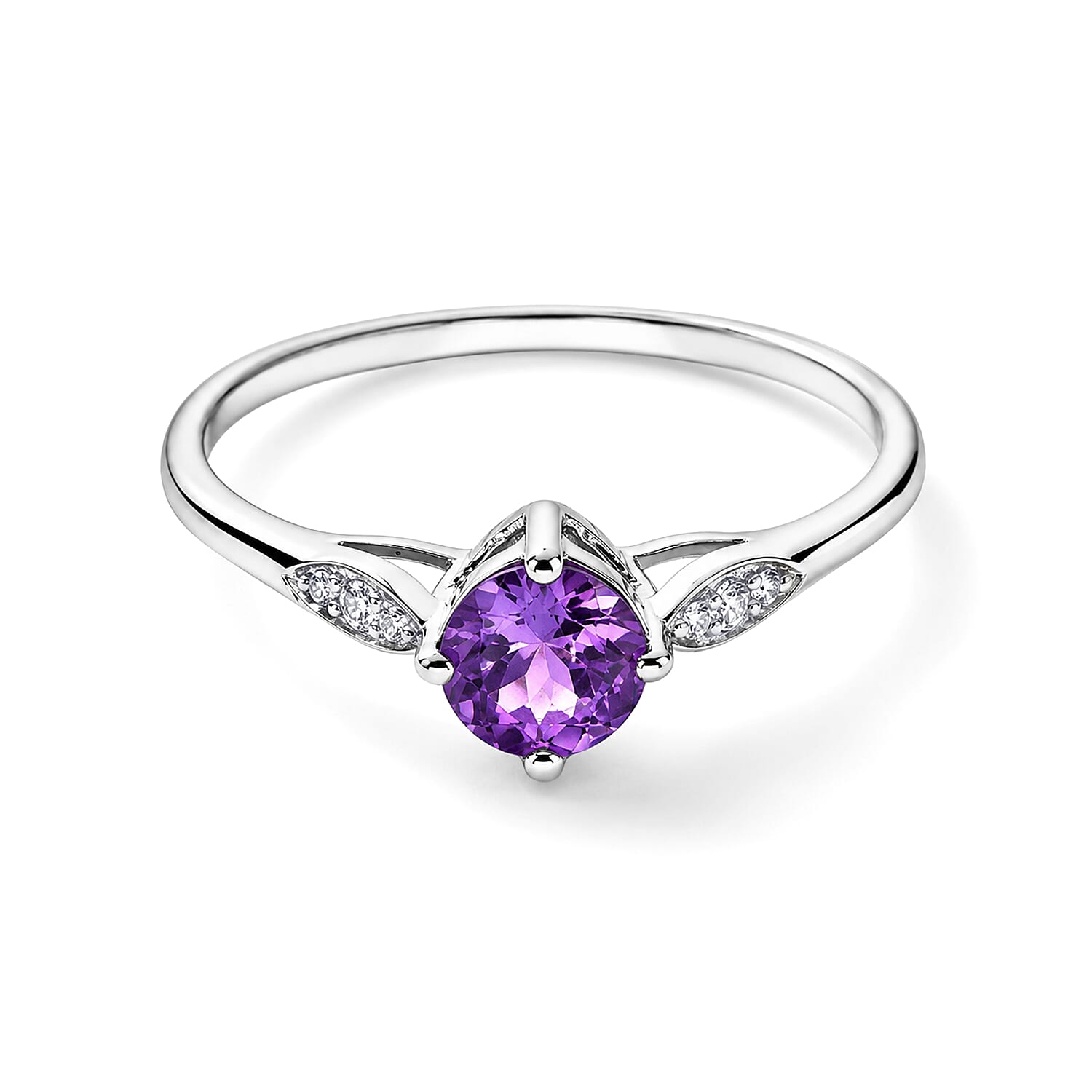 Amethyst and Simulated Diamond 0.69 ctw Ring in Sterling Silver (Size 8.0)
