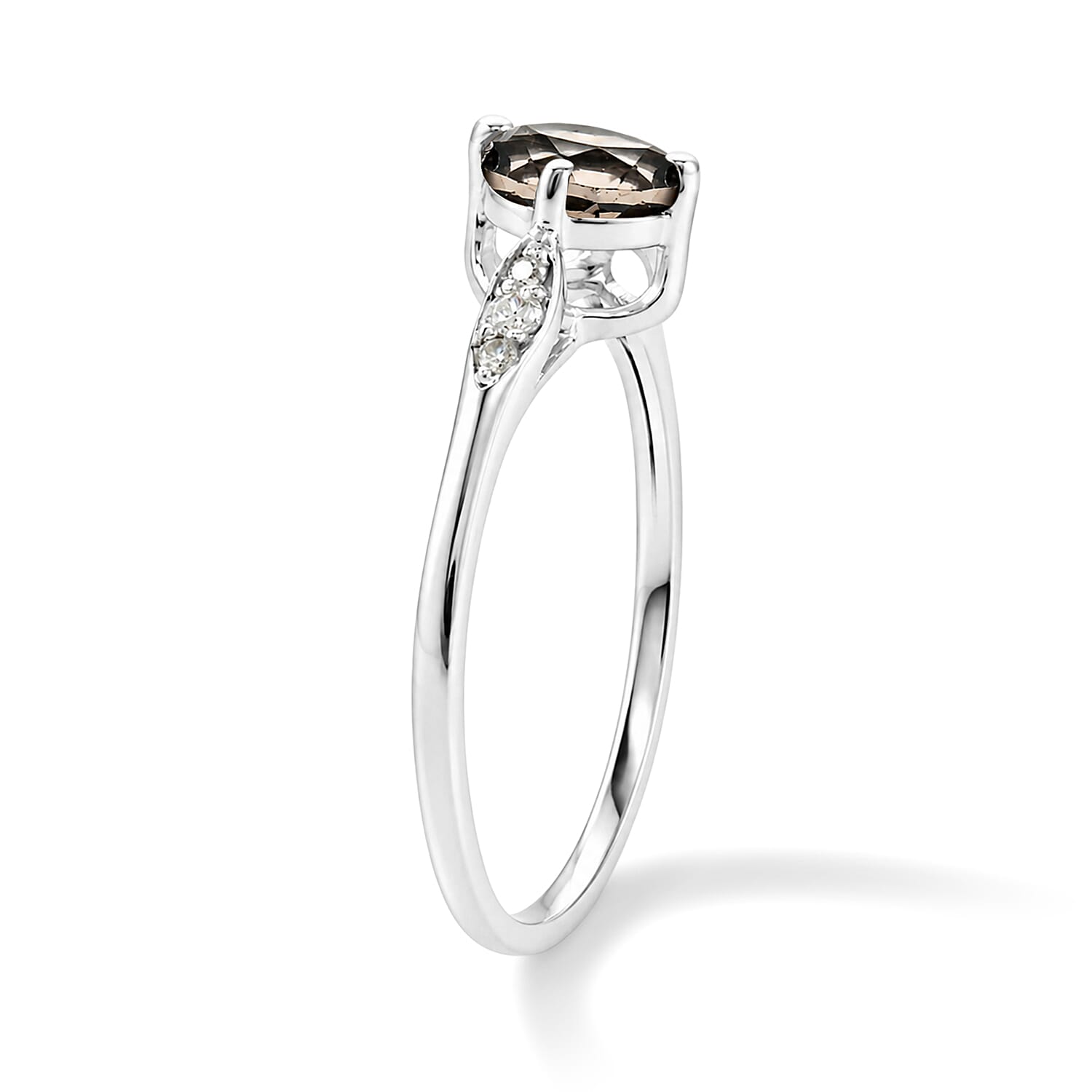 Brazilian Smoky Quartz and Simulated Diamond 0.69 ctw Ring in Sterling Silver (Size 8.0)