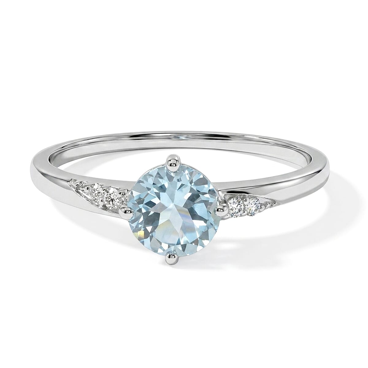 Aquamarine and Simulated Diamond 0.64 ctw Ring in Sterling Silver (Size 7.0)