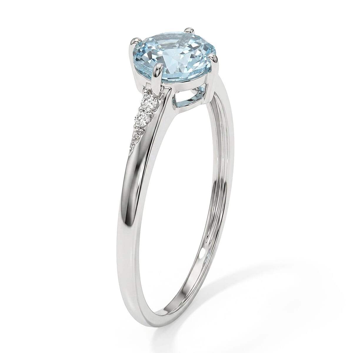 Aquamarine and Simulated Diamond 0.64 ctw Ring in Sterling Silver (Size 7.0)