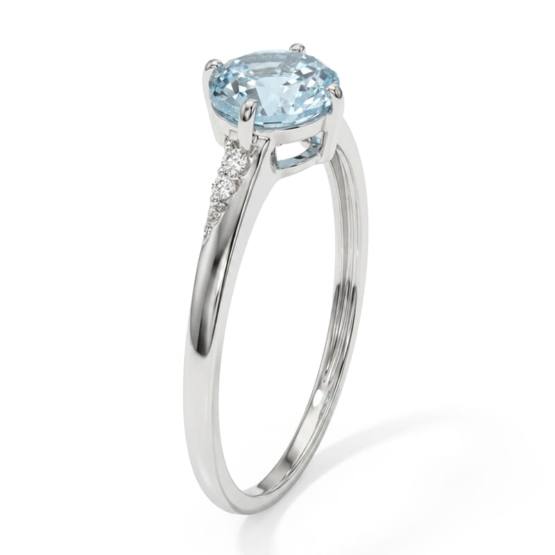 Aquamarine and Simulated Diamond 0.64 ctw Ring in Sterling Silver (Size 7.0)