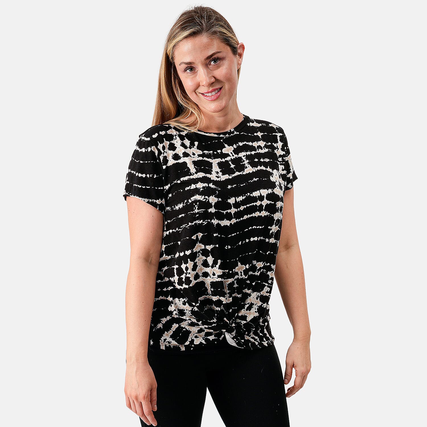 White Lily Black Abstract Twist Front Top - M