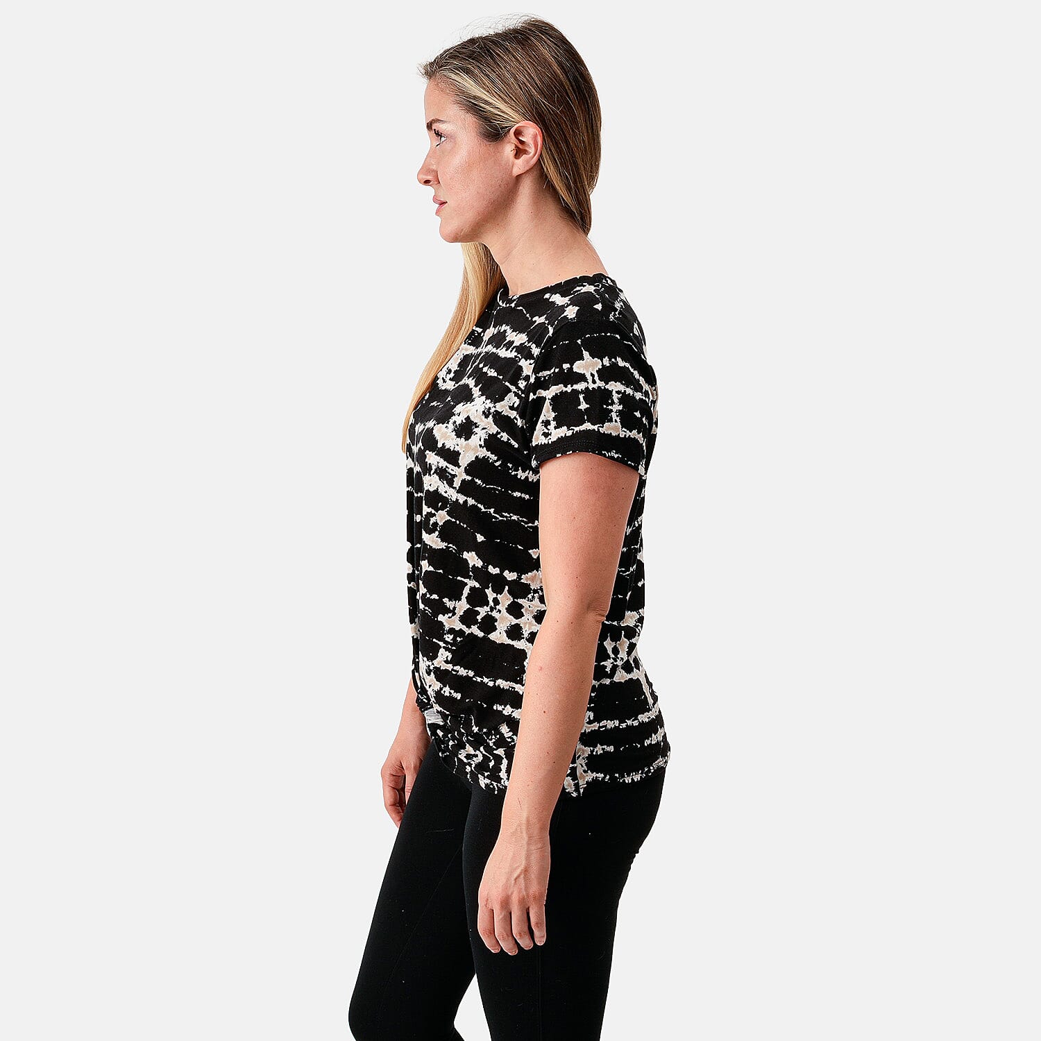White Lily Black Abstract Twist Front Top - M