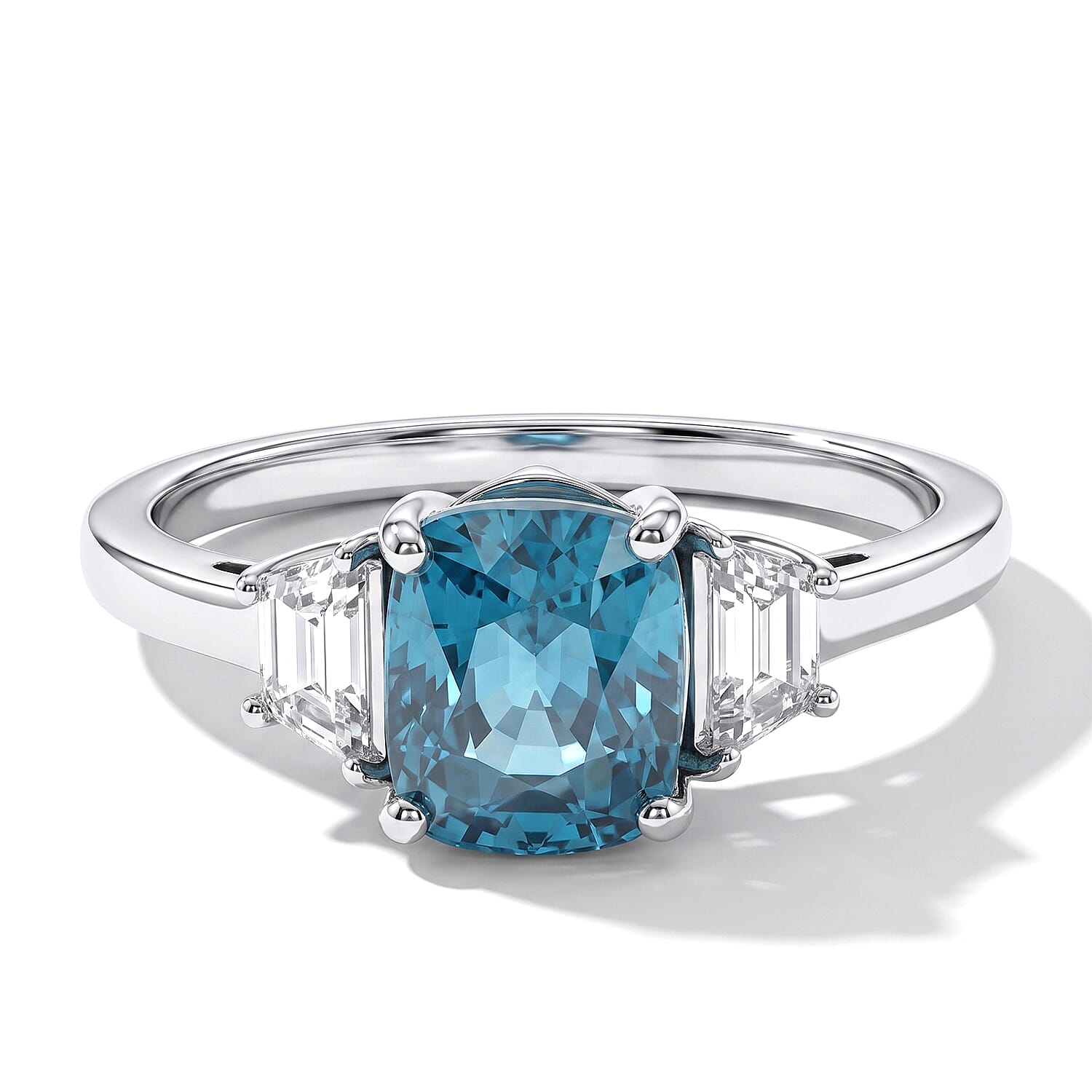 AAA Cambodian Blue Zircon and Luxuriant Lab Grown Diamond G-H SI 5.50 ctw Blue Fire Grand Radiance Ring in 10K White Gold (Size 8.0)