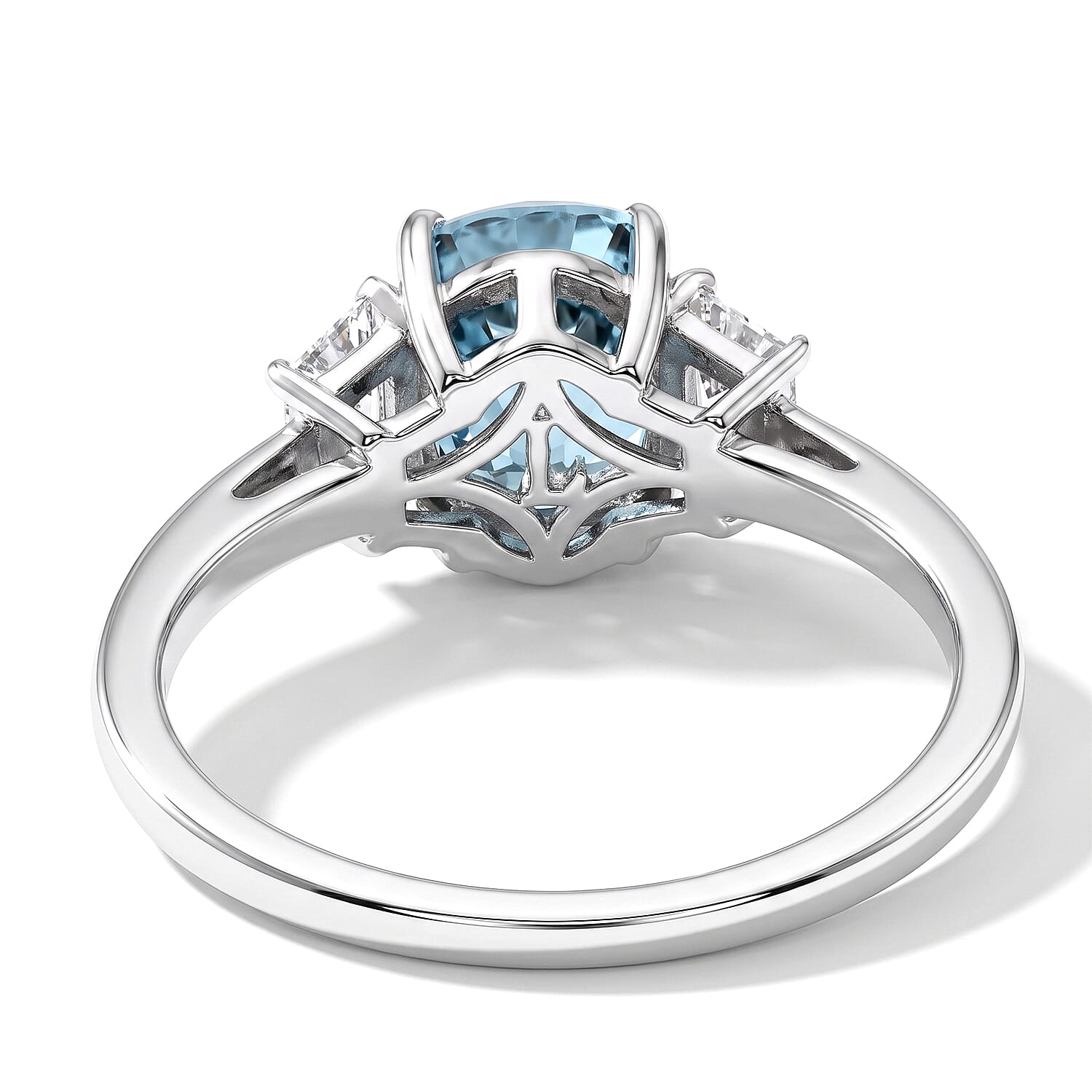 AAA Cambodian Blue Zircon and Luxuriant Lab Grown Diamond G-H SI 5.50 ctw Blue Fire Grand Radiance Ring in 10K White Gold (Size 8.0)