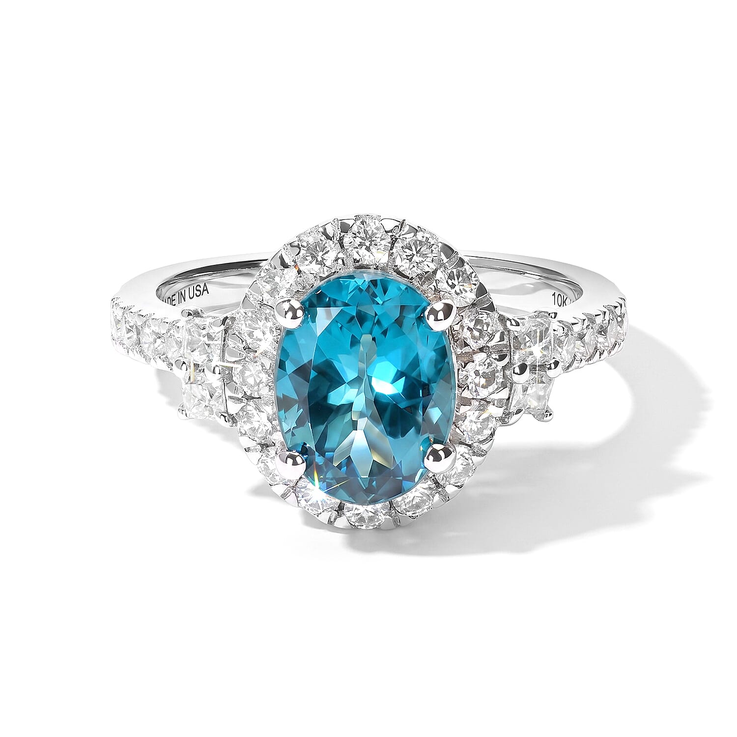 D'Joy Certified & Appraised Paraiba Betroka Blue Apatite and Moissanite 2.50 ctw Ring in Rhodium Over Sterling Silver (Size 6.0)