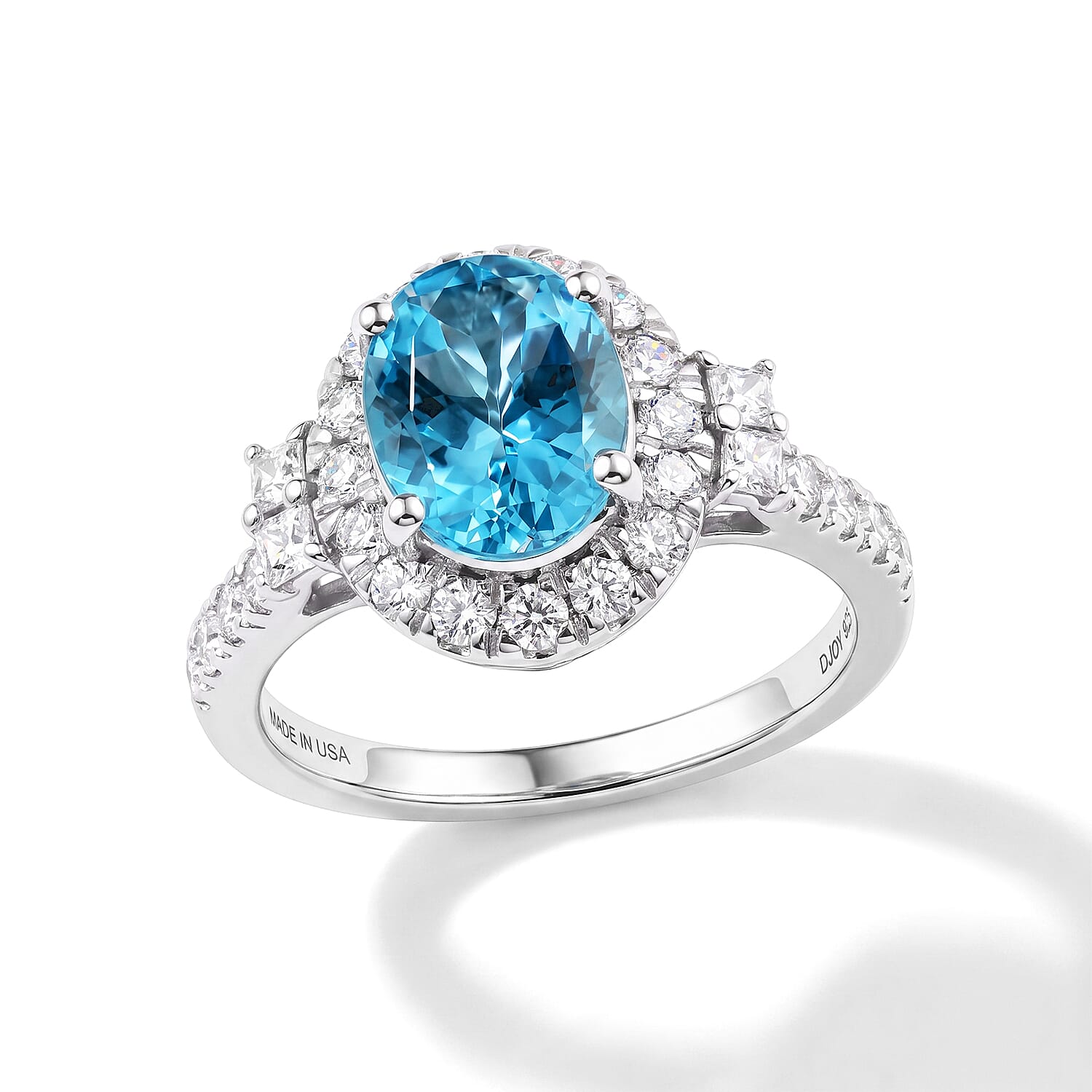 D'Joy Certified & Appraised Paraiba Betroka Blue Apatite and Moissanite 2.50 ctw Ring in Rhodium Over Sterling Silver (Size 6.0)