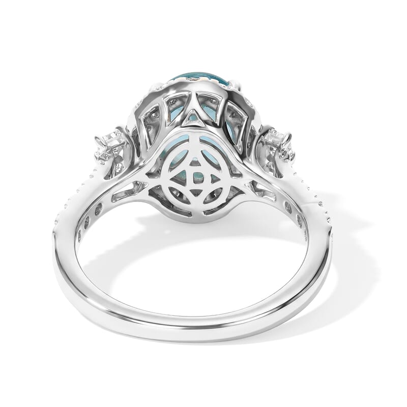 D'Joy Certified & Appraised Paraiba Betroka Blue Apatite and Moissanite 2.50 ctw Ring in Rhodium Over Sterling Silver (Size 6.0)
