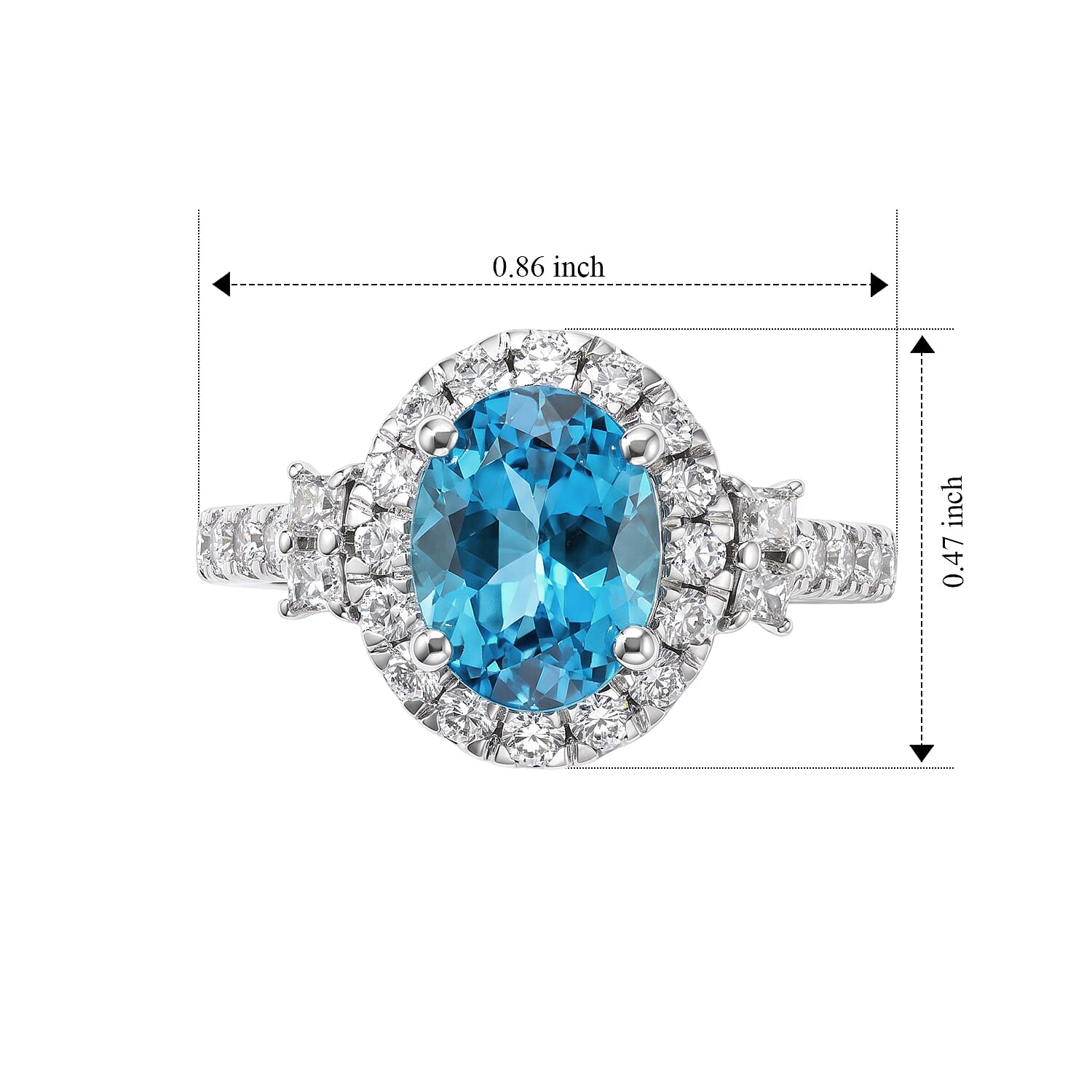 Certified & Appraised D'Joy Premium Paraiba Apatite and Moissanite 2.50 ctw Ring in Rhodium Over Sterling Silver (Size 8.0)