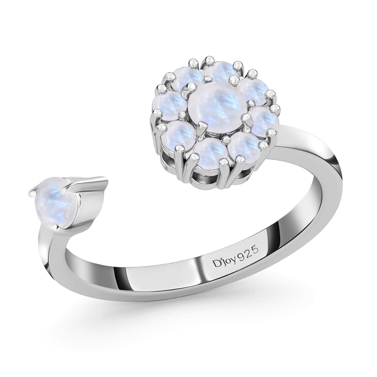 Kuisa Rainbow Moonstone June Birthstone Anxiety Spinner Openable Band Ring in Platinum Over Sterling Silver (Medium Adjustable Size 6-8) 0.60 ctw image number 0