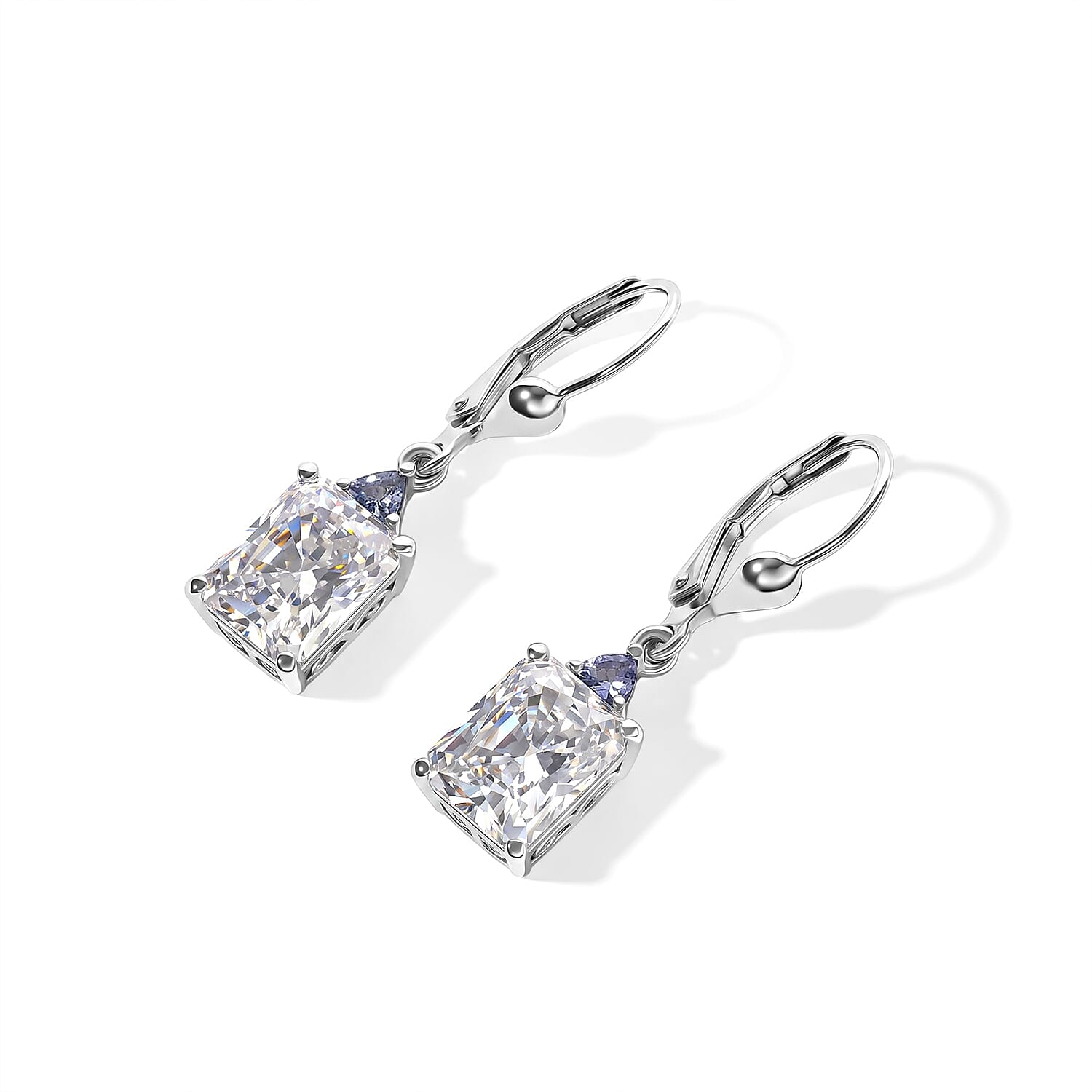 D''Joy Moissanite & Tanzanite 5.35 ctw Earrings in Rhodium Plating Over Sterling Silver
