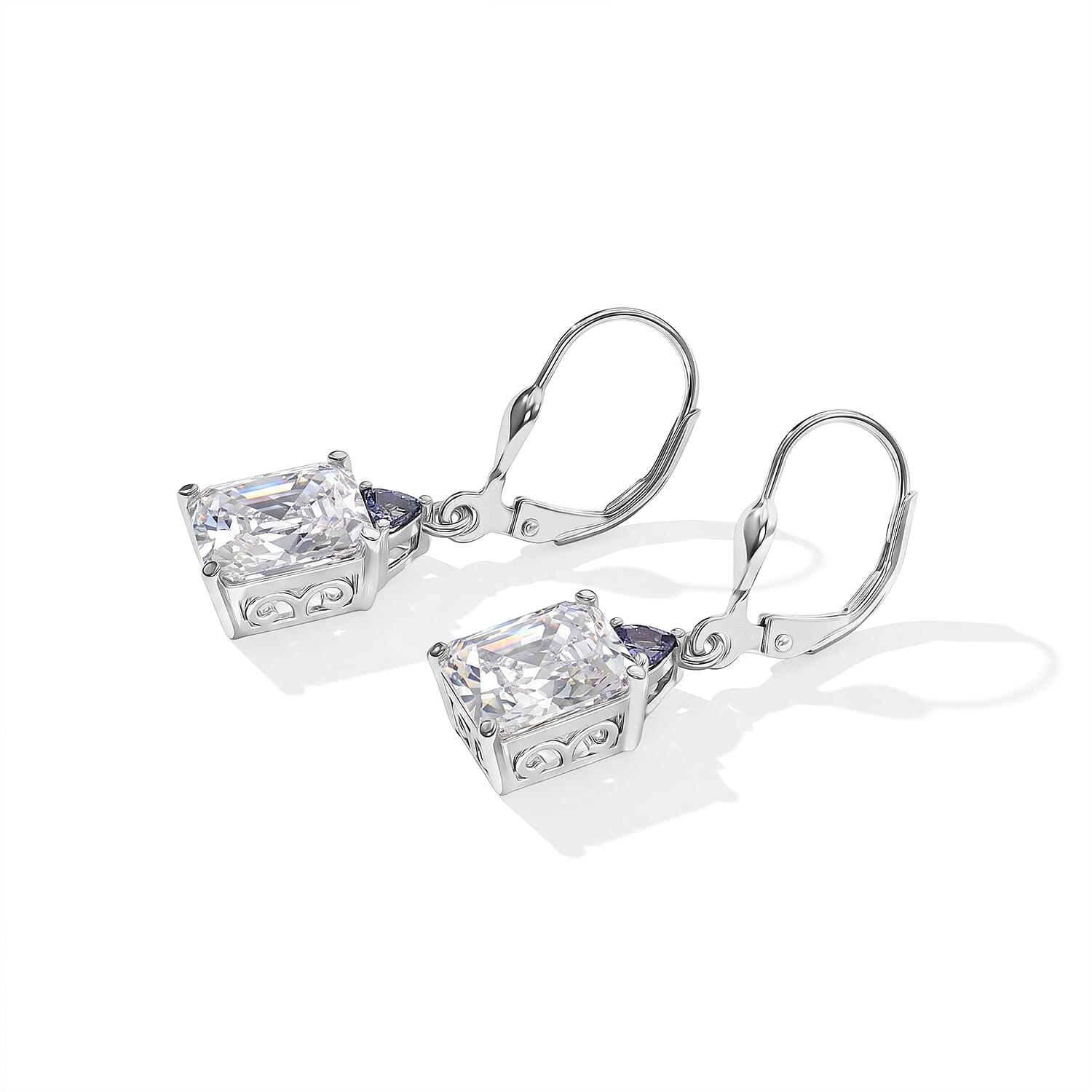 D'Joy Moissanite and Tanzanite 5.35 ctw Earrings in Rhodium Over Sterling Silver