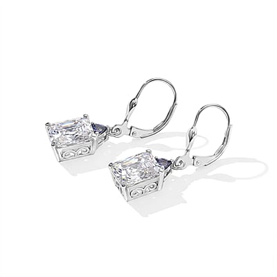 D'Joy Moissanite and Tanzanite 5.35 ctw Earrings in Rhodium Over Sterling Silver