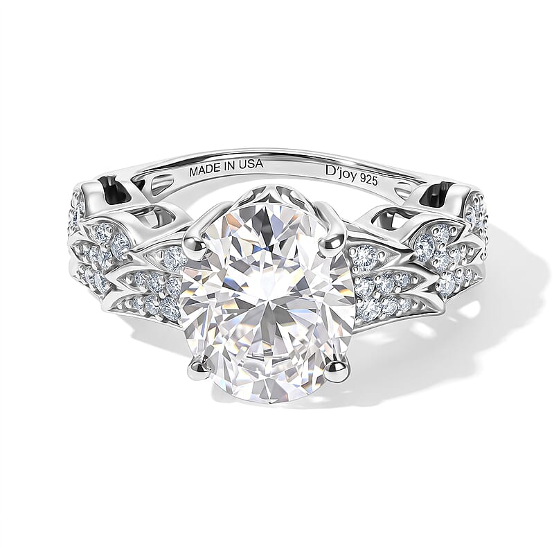D'Joy Moissanite 5.50 ctw Ring in Rhodium Over Sterling Silver (Size 7.0)