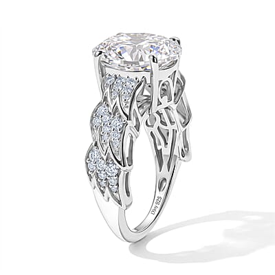 D'Joy Moissanite 5.50 ctw Ring in Rhodium Over Sterling Silver (Size 7.0)