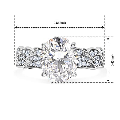 D'Joy Moissanite 5.50 ctw Ring in Rhodium Over Sterling Silver (Size 7.0)