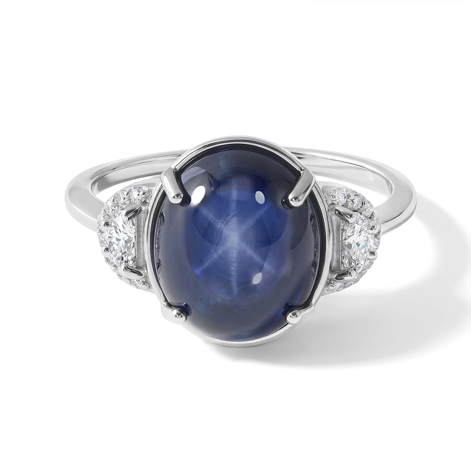 10K Yellow Gold AAA Blue Star Sapphire (DF), Luxuriant Lab Grown Diamond (E-F VS) (0.22 cts) Ring (Size 6.0) 9.25 ctw