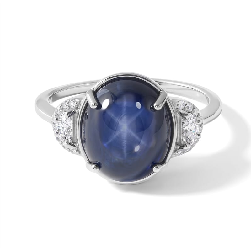 AAA Blue Star Sapphire (DF) and Luxuriant Lab Grown Diamond E-F VS 9.25 ctw The Celestial Treasure Ring in 10K Yellow Gold (Size 6.0)