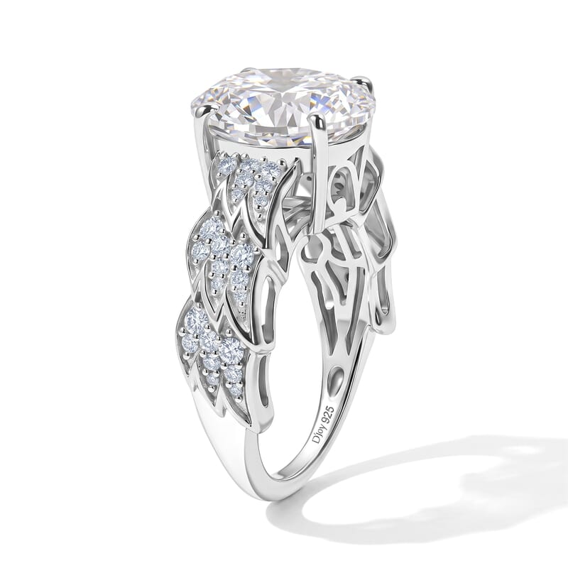 D'Joy Moissanite 5.50 ctw Angel Wings Ring in Rhodium Over Sterling Silver (Size 9.0)