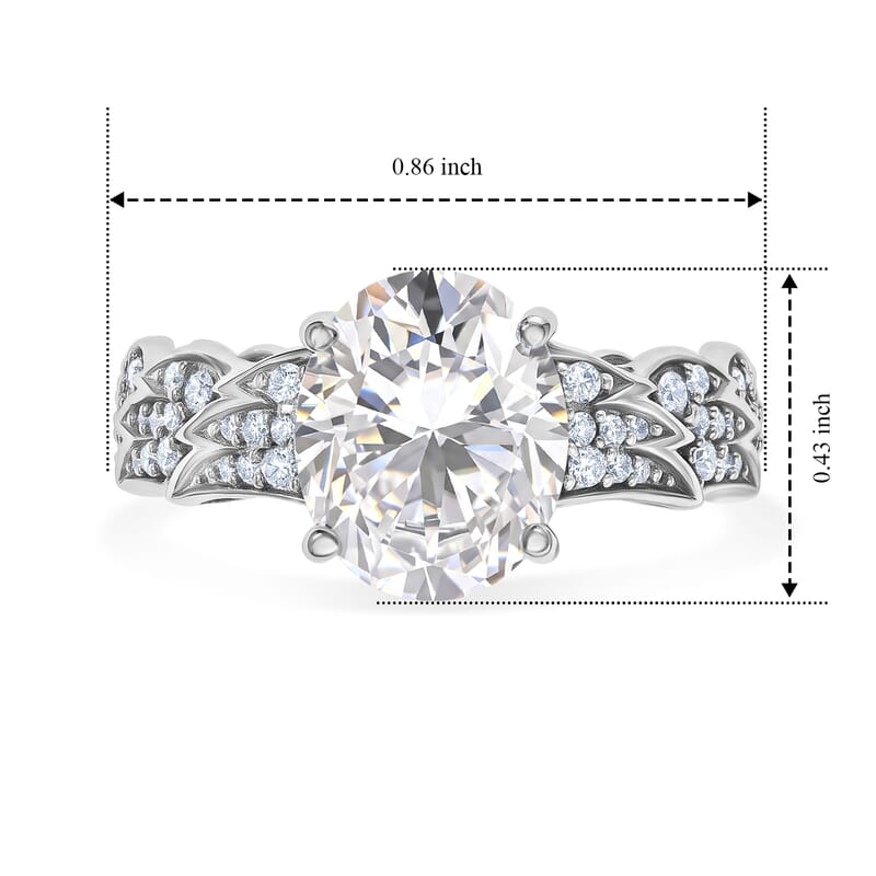 D'Joy Moissanite 5.50 ctw Angel Wings Ring in Rhodium Over Sterling Silver (Size 9.0)