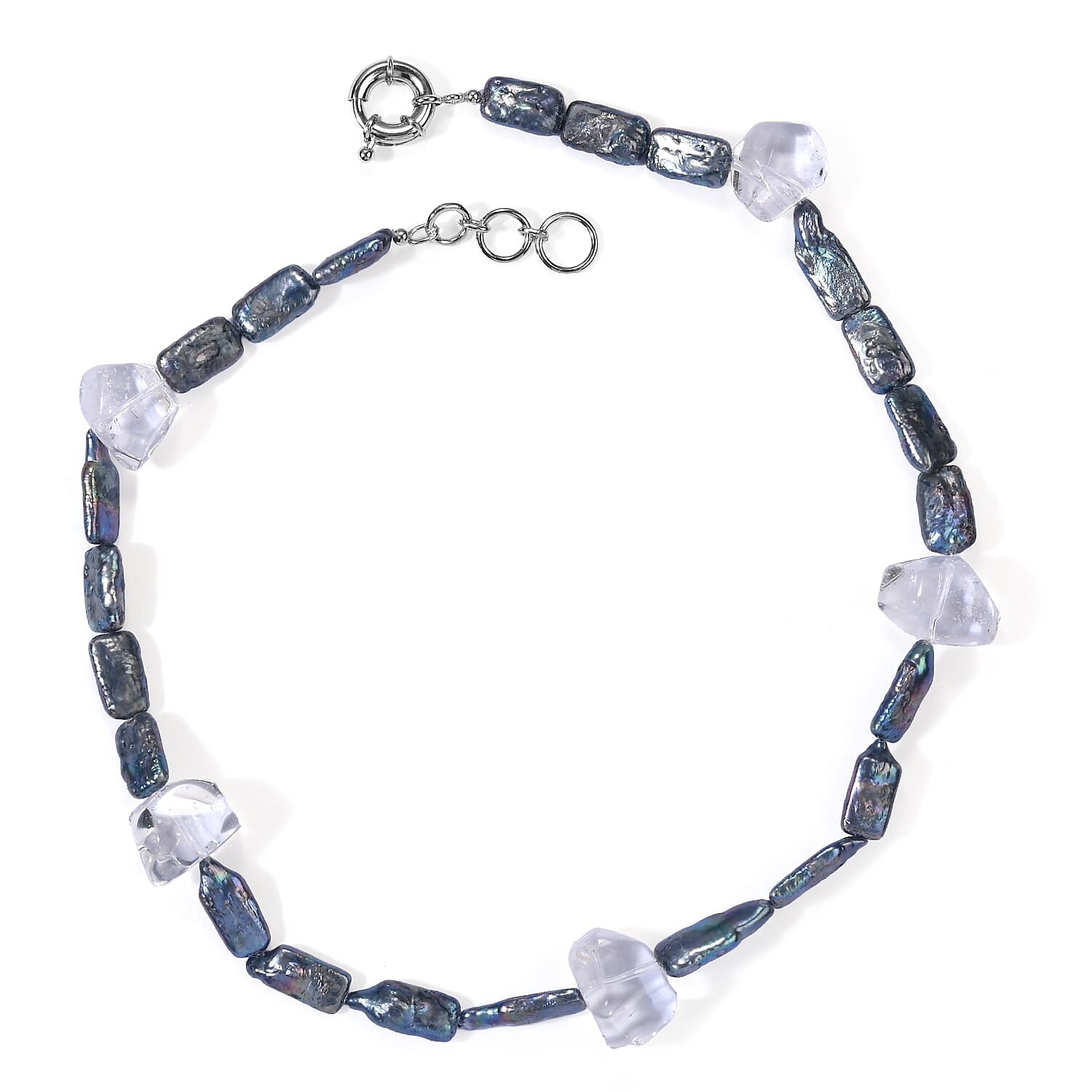 EverTrue Peacock Pearl (D) and Crystal Quartz 120.00 ctw Necklace (18-19 Inches) in Platinum Bond