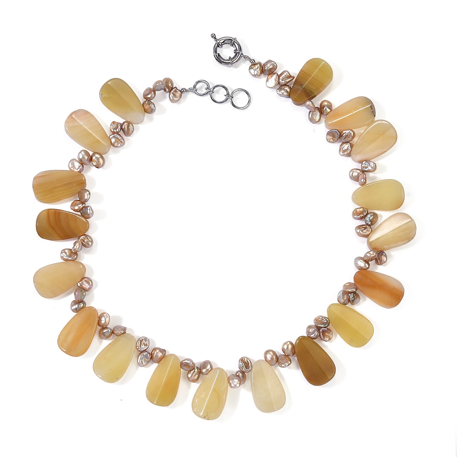EverTrue Yellow Opal 250.00 ctw and Yellow Pearl (D) Necklace (18-19 Inches) in Platinum Bond