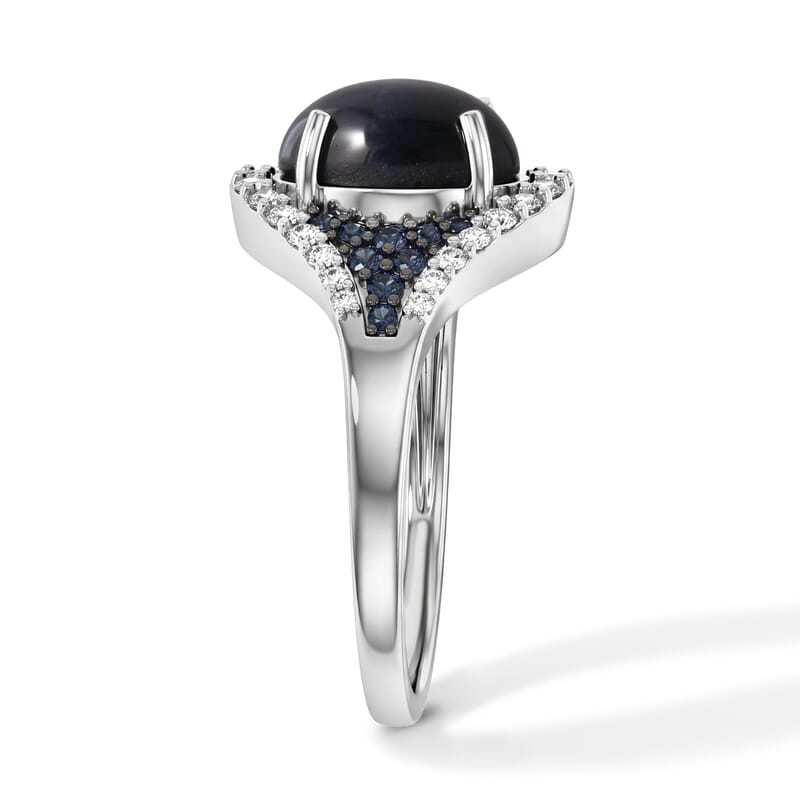 D'Joy Premium Blue Star Sapphire (DF) and Multi Gemstone 5.25 ctw Ring in Rhodium Over Sterling Silver (Size 6.0)
