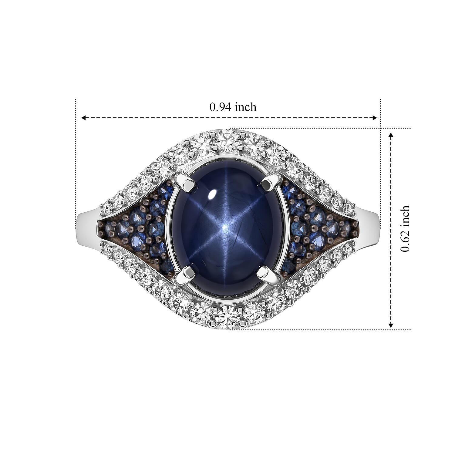 D'Joy Premium Blue Star Sapphire (DF) and Multi Gemstone 5.25 ctw Ring in Rhodium Over Sterling Silver (Size 6.0)