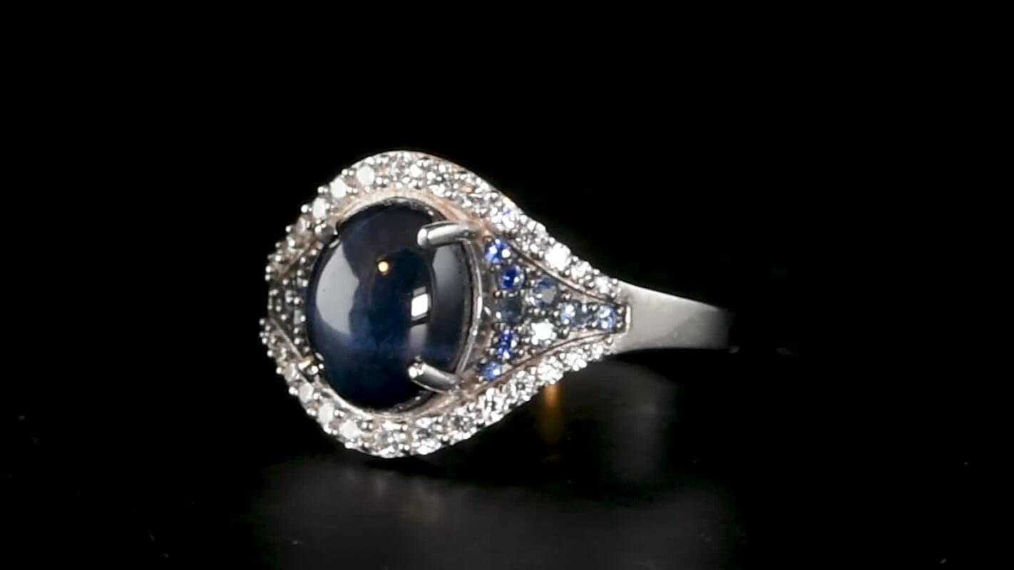 D''Joy Premium Blue Star Sapphire (DF), Multi Gemstone Ring in Rhodium Over Sterling Silver (Size 10.0) 5.25 ctw