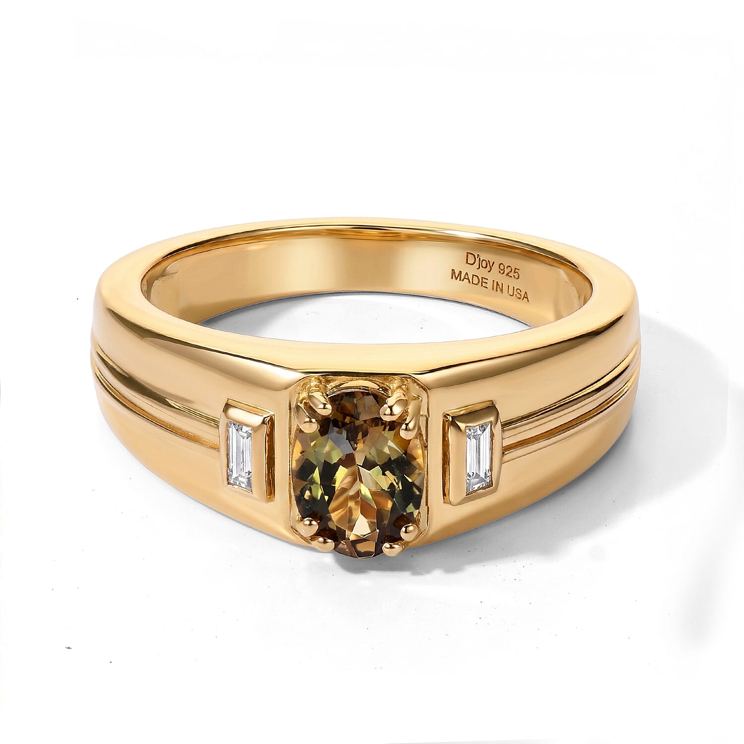 D'Joy Premium Golden Tanzanite and Moissanite 1.15 ctw Men's Ring in 18K Vermeil Yellow Gold Over Sterling Silver (Size 9.0)