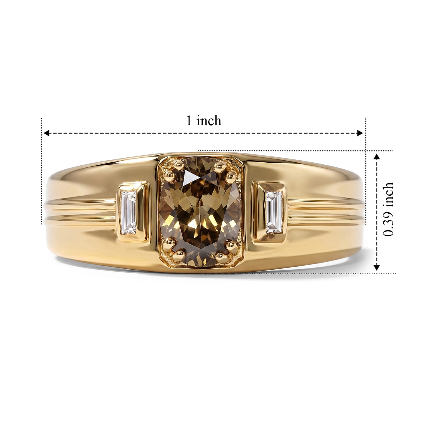 D'Joy Premium Golden Tanzanite and Moissanite 1.15 ctw Men's Ring in 18K Vermeil Yellow Gold Over Sterling Silver (Size 9.0)