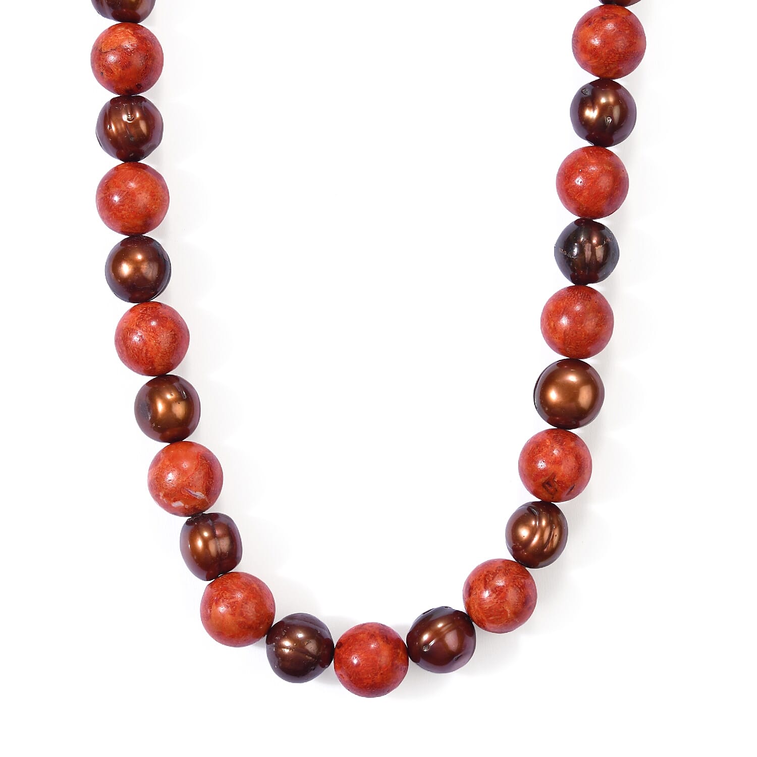 EverTrue Brown Pearl (D), Sponge Coral Necklace (18-19 Inches) in Platinum Bond