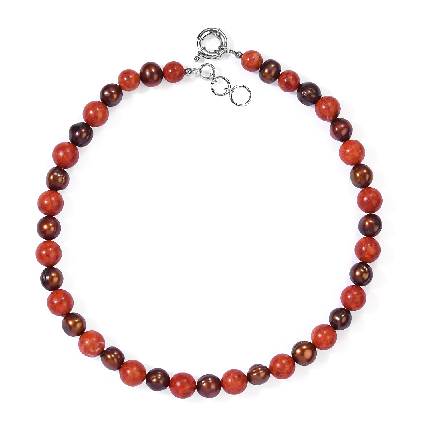 EverTrue Brown Pearl (D), Sponge Coral Necklace (18-19 Inches) in Platinum Bond