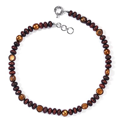 EverTrue Red Tiger Eye 183.00 ctw and Bronze Pearl (D) Necklace (18-19 Inches) in Platinum Bond