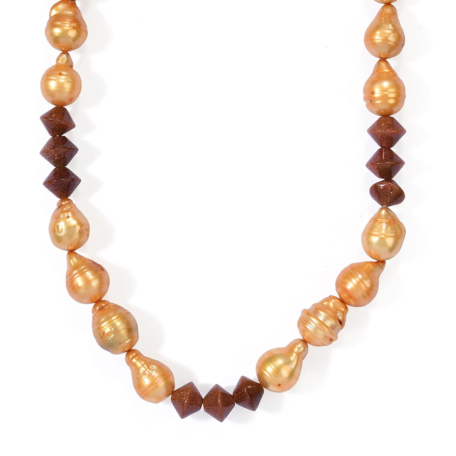 EverTrue Golden Pearl (D) and Gold Sandstone 60.00 ctw Necklace (18-19 Inches) in Platinum Bond