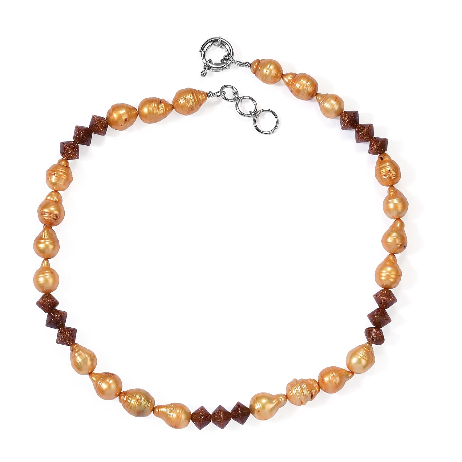 EverTrue Golden Pearl (D) and Gold Sandstone 60.00 ctw Necklace (18-19 Inches) in Platinum Bond