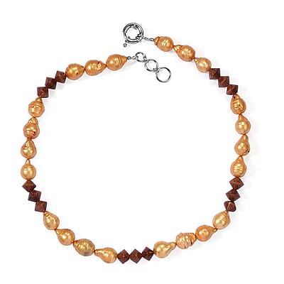 EverTrue Golden Pearl (D) and Gold Sandstone 60.00 ctw Necklace (18-19 Inches) in Platinum Bond