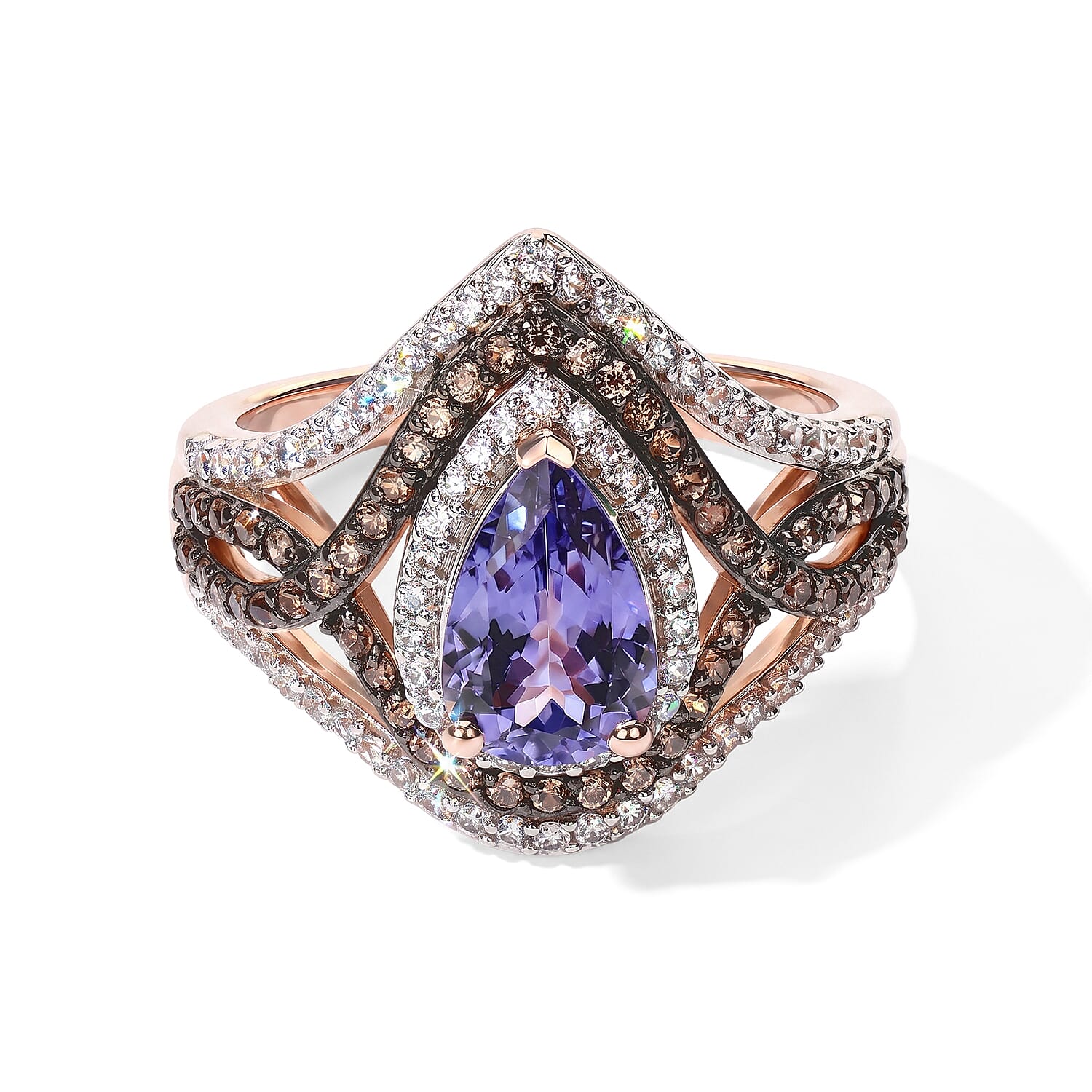 D'Joy Tanzanite and Multi Gemstone 2.50 ctw Ring in 18K Vermeil Rose Gold Over Sterling Silver (Size 6.0)