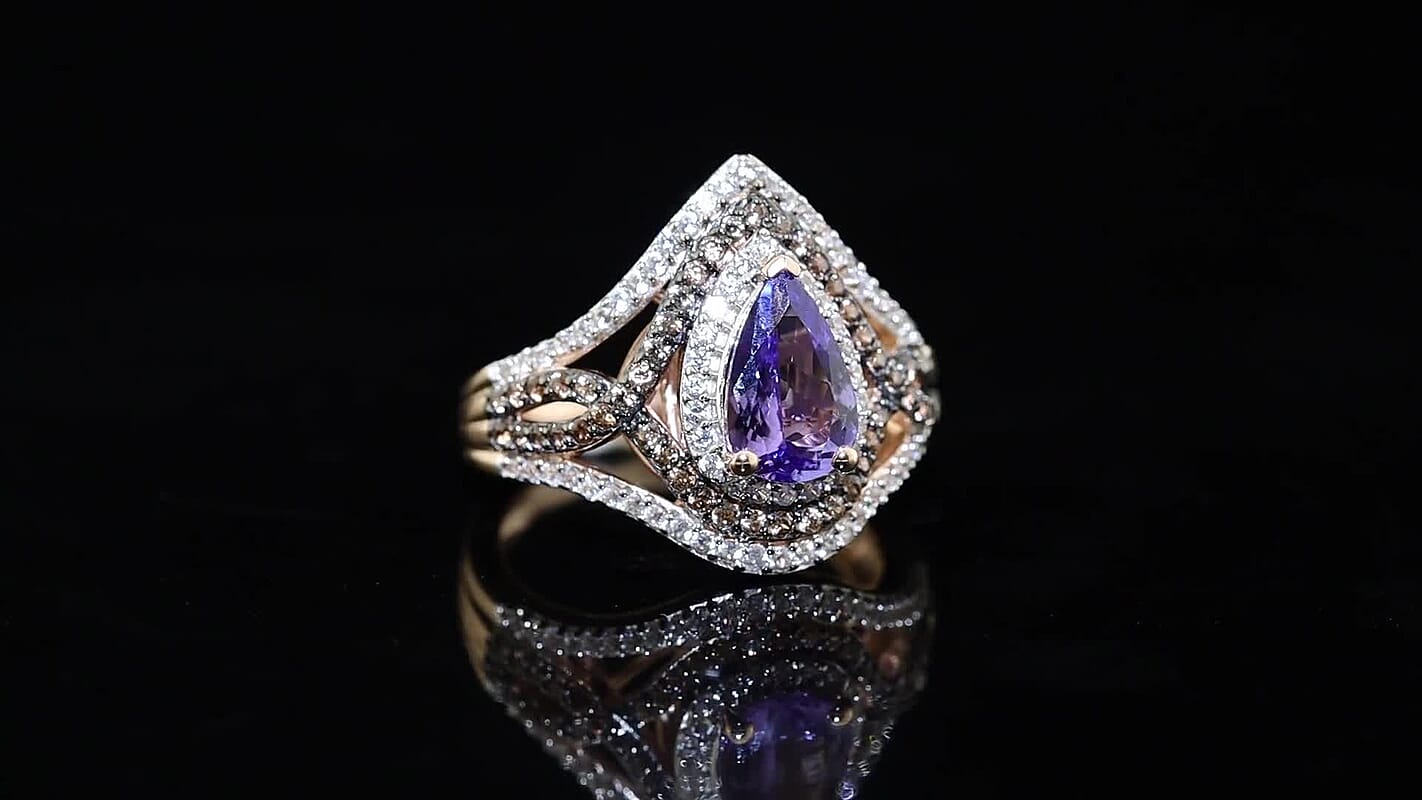 D''Joy Tanzanite and Multi Gemstone 2.50 ctw Ring in 18K Vermeil Rose Gold Over Sterling Silver (Size 10.0)