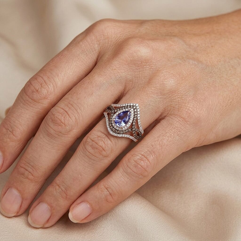 D'Joy Tanzanite and Multi Gemstone 2.50 ctw Ring in 18K Vermeil Rose Gold Over Sterling Silver (Size 6.0)