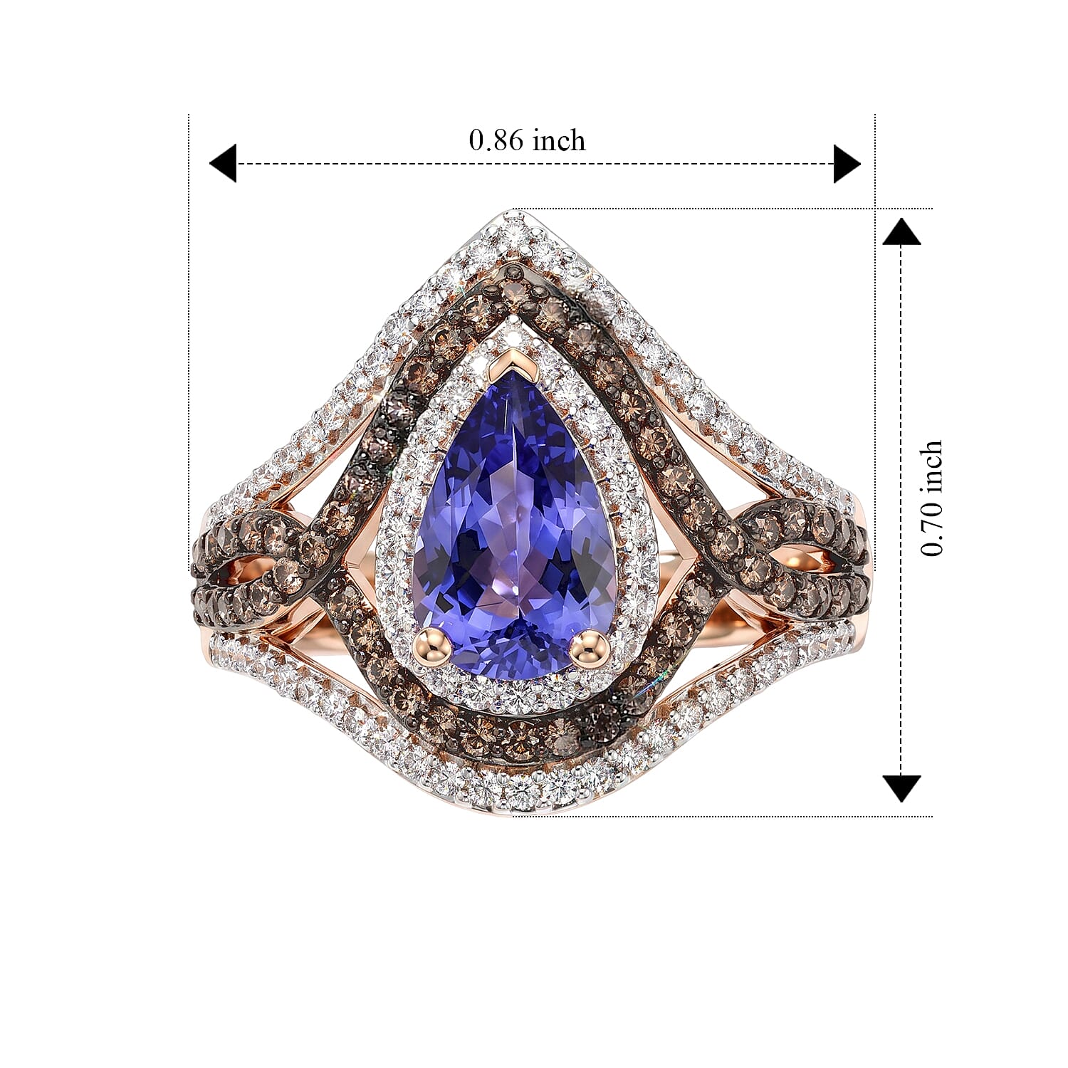 D'Joy Tanzanite and Multi Gemstone 2.50 ctw Ring in 18K Vermeil Rose Gold Over Sterling Silver (Size 6.0)